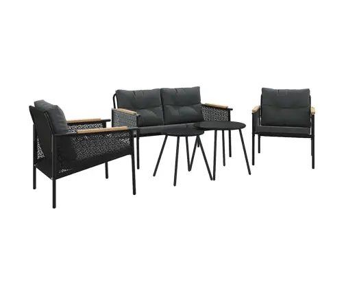 5-Daļīgs Balkona Mēbeļu Komplekts, Matrači, Melns, Tērauds Vidaxl