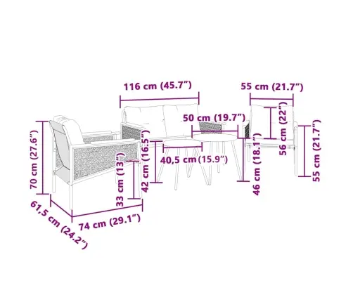 5-Daļīgs Balkona Mēbeļu Komplekts, Matrači, Melns, Tērauds Vidaxl