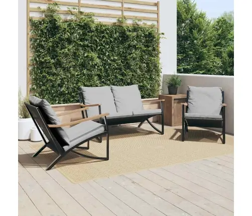 3-Daļīgs Balkona Mēbeļu Komplekts, Matrači, Melns, Tērauds Vidaxl