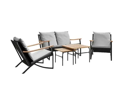 5-Osaline Rõdu Mööblikomplekt Patjadega, Must, Teras