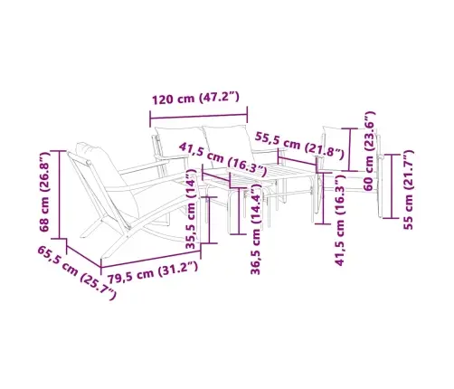5-Osaline Rõdu Mööblikomplekt Patjadega, Must, Teras
