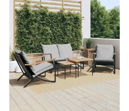 5-Osaline Rõdu Mööblikomplekt Patjadega, Must, Teras