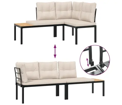 4-Osaline Aiamööbli Komplekt Patjadega, Must, Teras