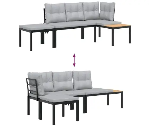 3-Osaline Aiamööbli Komplekt Patjadega, Must, Teras