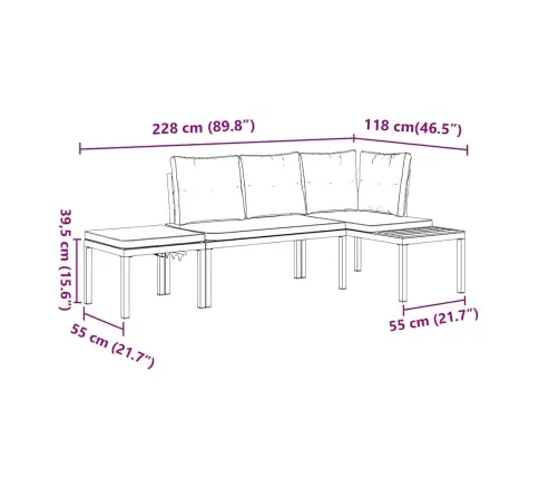 3-Osaline Aiamööbli Komplekt Patjadega, Must, Teras