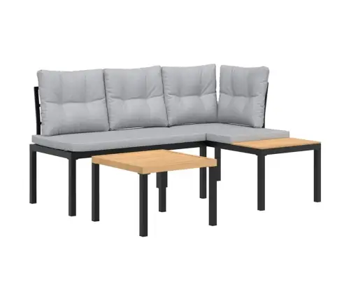 3-Osaline Aiamööbli Komplekt Patjadega, Must, Teras