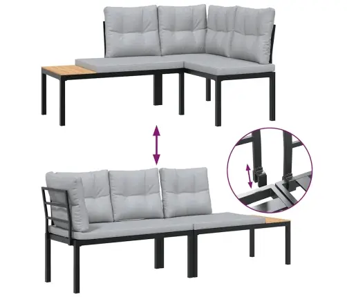 3-Osaline Aiamööbli Komplekt Patjadega, Must, Teras