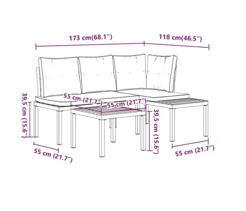 3-Osaline Aiamööbli Komplekt Patjadega, Must, Teras