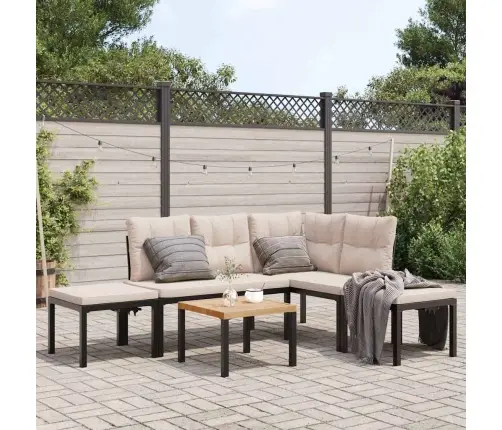 Dārza Dīvānu Ar Spilveniem, 5 Gab, Melni, Pulverkrāsots Tērauds Vidaxl