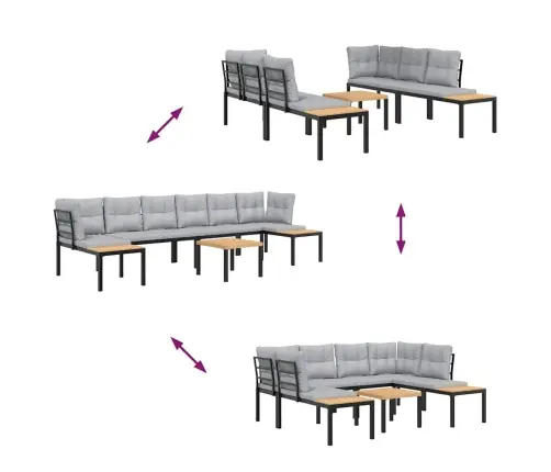 Dārza Dīvānu Ar Spilveniem, 5 Gab, Melni, Pulverkrāsots Tērauds Vidaxl