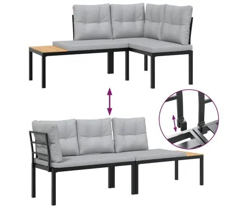 Dārza Dīvānu Ar Spilveniem, 5 Gab, Melni, Pulverkrāsots Tērauds Vidaxl