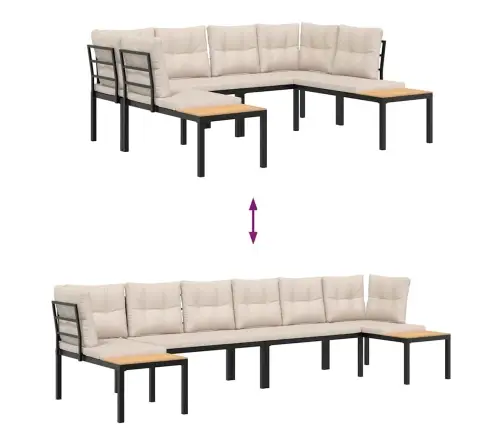 Dārza Dīvānu Ar Spilveniem, 4 Gab, Melni, Pulverkrāsots Tērauds Vidaxl