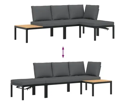 3-Osaline Aiadiivani Komplekt Patjadega, Must, Alumiinium