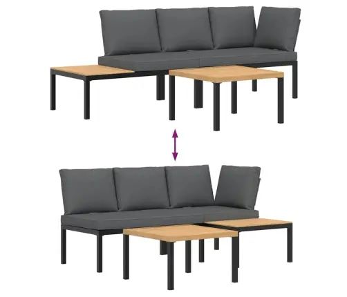 Dārza Dīvānu Ar Spilveniem, 3 Gab, Melni, Alumīnijs Vidaxl