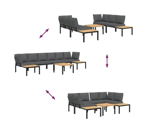 Dārza Dīvānu Ar Spilveniem, 5 Gab, Melni, Alumīnijs Vidaxl