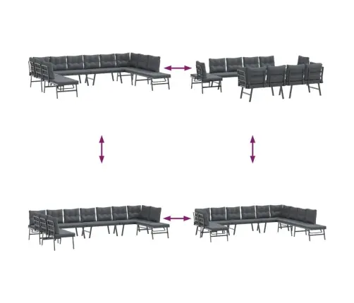 Dārza Soli Ar Spilveniem, 7 Gab., Melni, Pulverkrāsots Tērauds Vidaxl