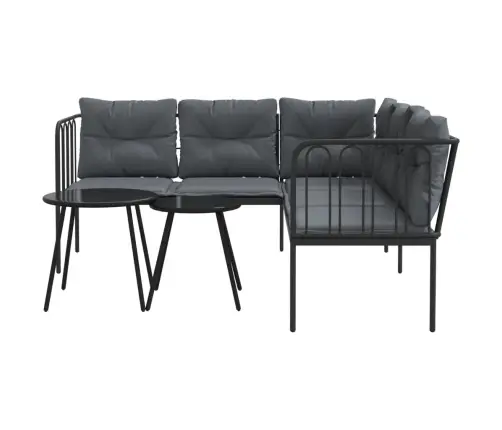 Dārza Dīvāna Komplekts Ar Spilveniem, Melns Tērauds, Tekstilēns Vidaxl