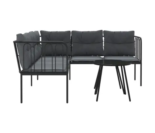 Dārza Dīvāna Komplekts Ar Spilveniem, Melns Tērauds, Tekstilēns Vidaxl