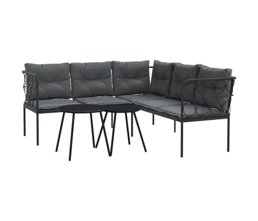 Dārza Dīvāna Komplekts Ar Spilveniem, Melns Tērauds, Tekstilēns Vidaxl