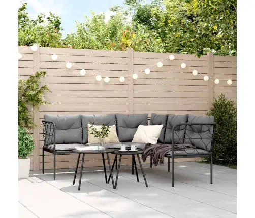 Dārza Dīvāna Komplekts Ar Spilveniem, Melns Tērauds, Tekstilēns Vidaxl