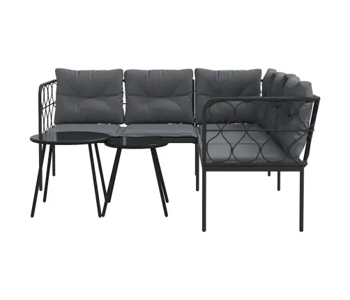 Dārza Dīvāna Komplekts Ar Spilveniem, Melns Tērauds, Tekstilēns Vidaxl