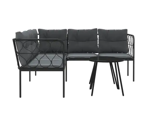 Dārza Dīvāna Komplekts Ar Spilveniem, Melns Tērauds, Tekstilēns Vidaxl