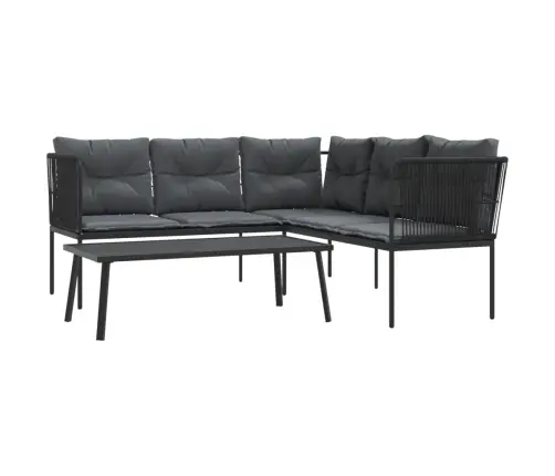 Dārza Dīvāna Komplekts Ar Spilveniem, Melns Tērauds, Tekstilēns Vidaxl