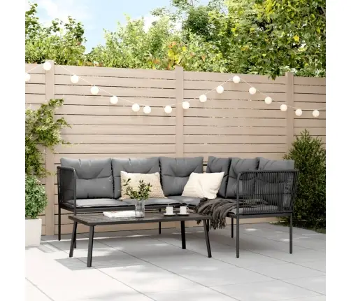 Dārza Dīvāna Komplekts Ar Spilveniem, Melns Tērauds, Tekstilēns Vidaxl