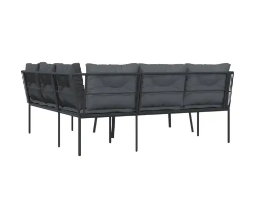 Dārza Dīvāna Komplekts Ar Spilveniem, Melns Tērauds, Tekstilēns Vidaxl