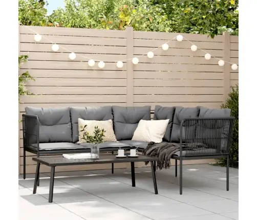 Dārza Dīvāna Komplekts Ar Spilveniem, Melns Tērauds, Tekstilēns Vidaxl