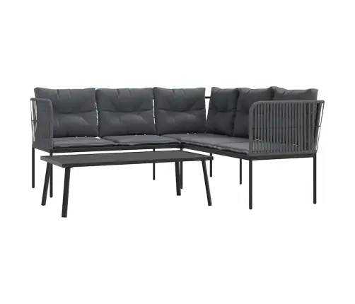 Dārza Dīvāna Komplekts Ar Spilveniem, Melns Tērauds, Tekstilēns Vidaxl