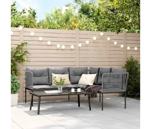 Dārza Dīvāna Komplekts Ar Spilveniem, Melns Tērauds, Tekstilēns Vidaxl