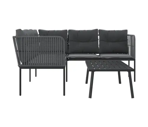 Dārza Dīvāna Komplekts Ar Spilveniem, Melns Tērauds, Tekstilēns Vidaxl