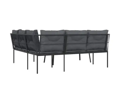 Dārza Dīvāna Komplekts Ar Spilveniem, Melns Tērauds, Tekstilēns Vidaxl