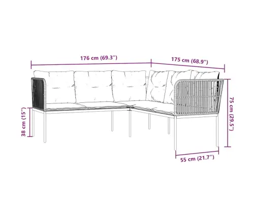 Dārza Dīvāna Komplekts Ar Spilveniem, Melns Tērauds, Tekstilēns Vidaxl