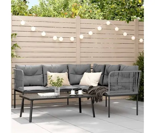 Dārza Dīvāna Komplekts Ar Spilveniem, Melns Tērauds, Tekstilēns Vidaxl