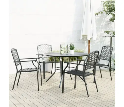 Galda Un Krēslu Komplekts, 5 Gab., Antracītpelēks, Tērauds Vidaxl