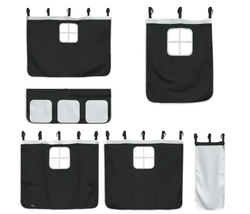 Laste Kõrge Voodi Kardinatega, Valge/Must, 80X200 cm Männipuit