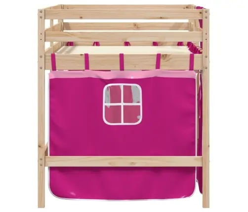Aukšta Vaikiška Lova Su Užuolaidomis, Rožinė, 90X200cm Pušis