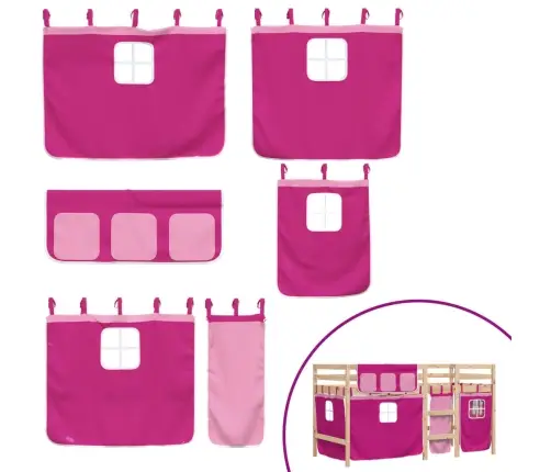 Aukšta Vaikiška Lova Su Užuolaidomis, Rožinė, 90X190cm Pušis