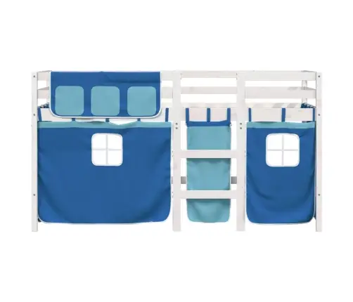 Aukšta Vaikiška Lova Su Užuolaidomis, Mėlyna, 90X190cm Pušis