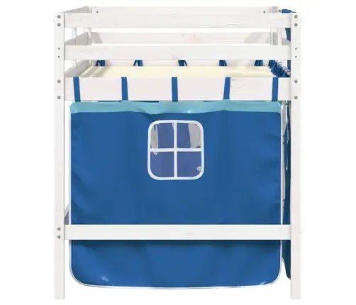 Aukšta Vaikiška Lova Su Užuolaidomis, Mėlyna, 90X190cm Pušis