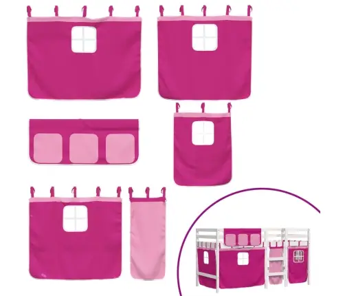 Aukšta Vaikiška Lova Su Užuolaidomis, Rožinė, 90X190cm Pušis