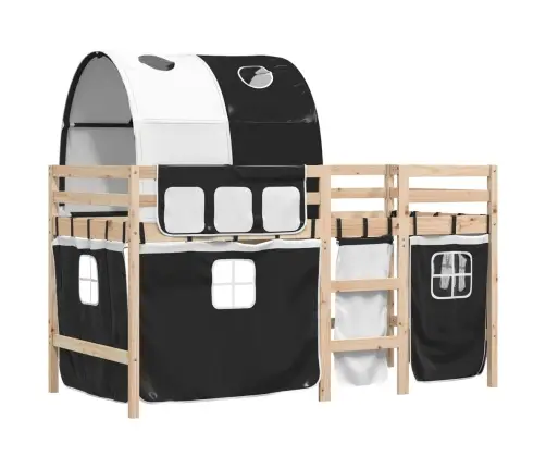 Bērnu Augstā Gulta Ar Tuneli, Melni Balta, 90X200 Cm, Priede Vidaxl
