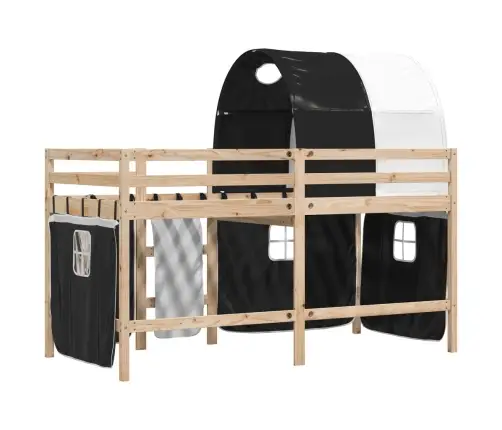 Bērnu Augstā Gulta Ar Tuneli, Melni Balta, 90X200 Cm, Priede Vidaxl