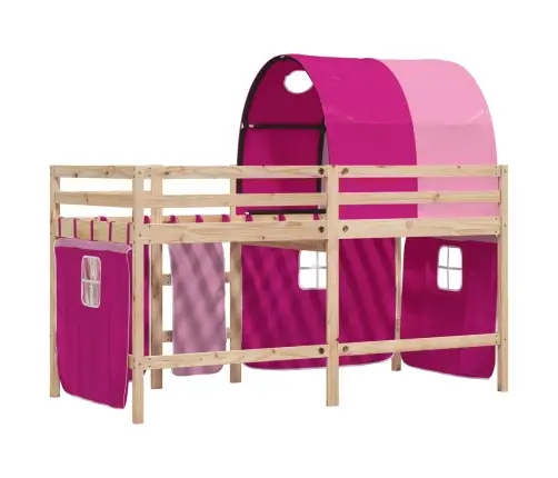 Bērnu Augstā Gulta Ar Tuneli, Rozā, 90X200 Cm, Priedes Koks Vidaxl