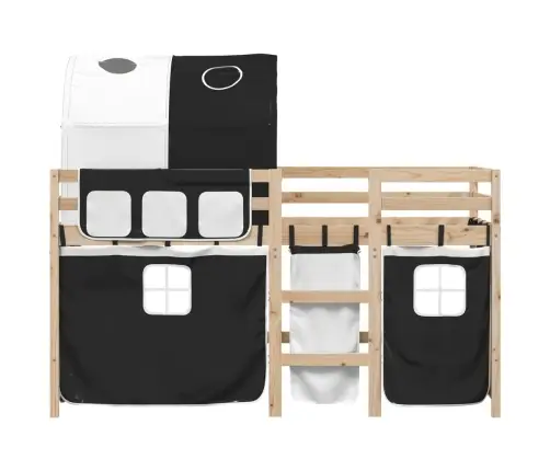 Laste Kõrge Voodi Tunneliga, Valge/Must, 90X190 cm Männipuit