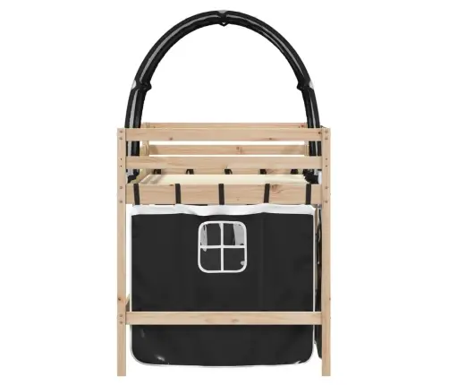 Laste Kõrge Voodi Tunneliga, Valge/Must, 90X190 cm Männipuit