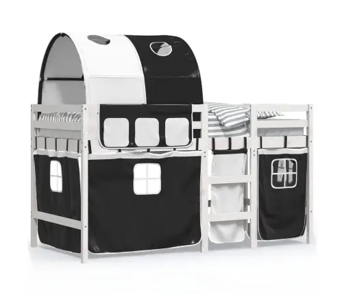 Laste Kõrge Voodi Tunneliga, Valge/Must, 90X190 cm Männipuit