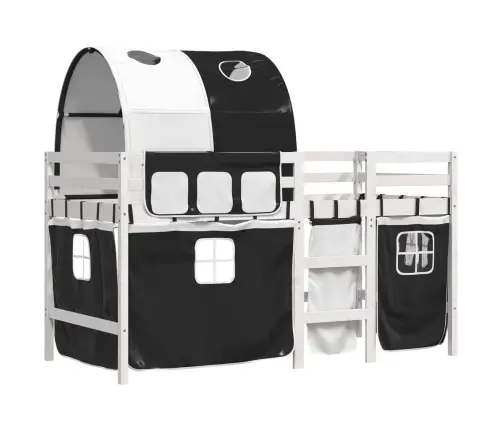 Laste Kõrge Voodi Tunneliga, Valge/Must, 90X190 cm Männipuit